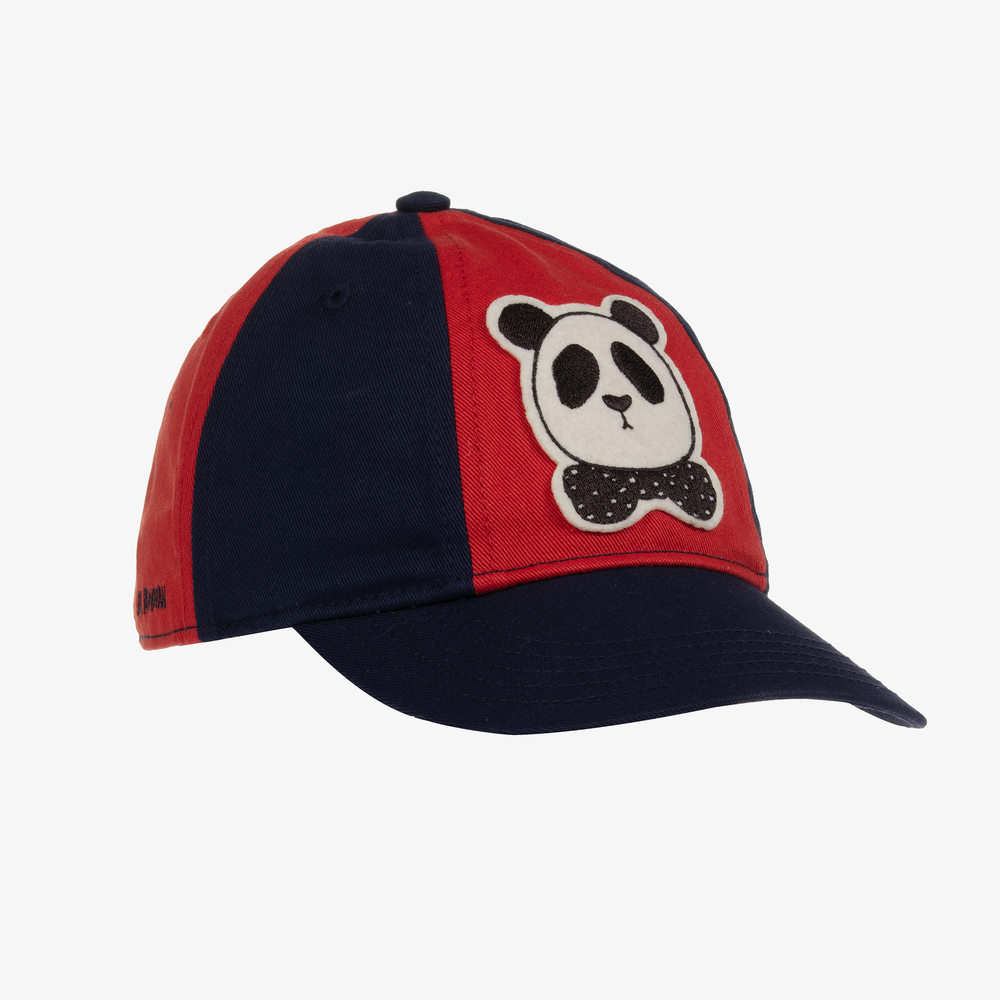 Mini Rodini - Blue & Red Cotton Panda Cap | Childrensalon