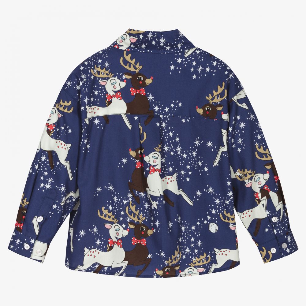 ميني روديني-قميص قطن عضوي لون أزرق | Childrensalon Outlet