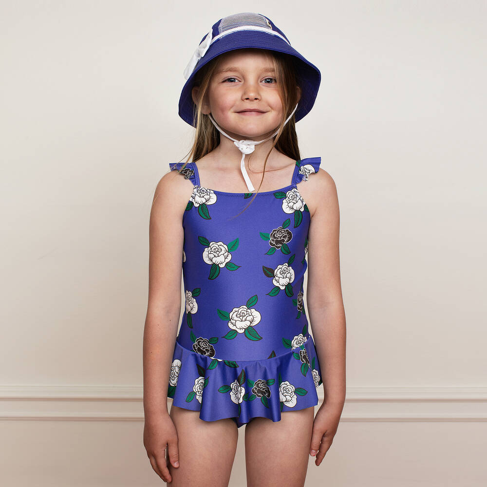 Mini Rodini-Синий купальник с розами (UPF50+) | Childrensalon Outlet