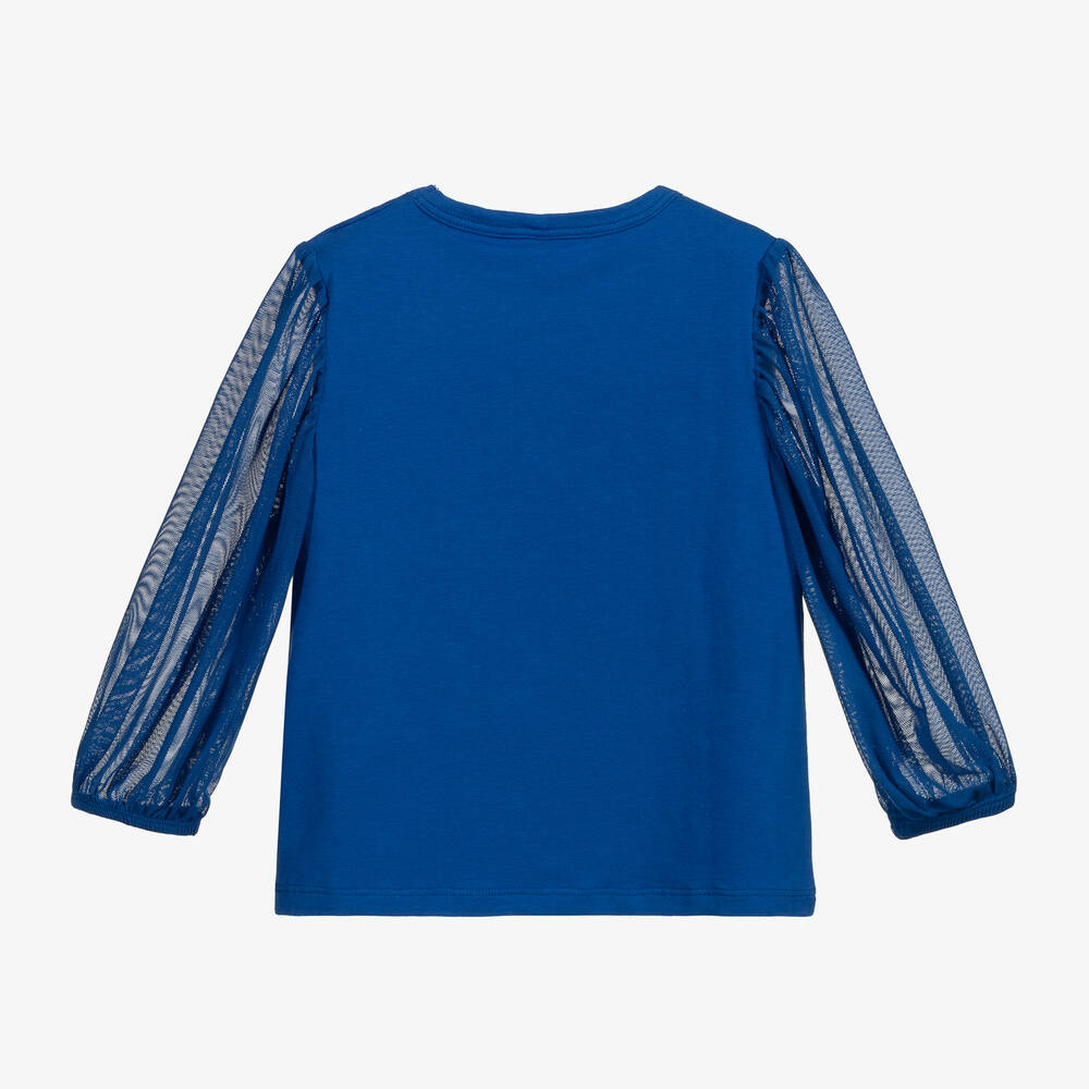 Mini Rodini-بلوز قطن جيرسي وتول لون أزرق | Childrensalon Outlet
