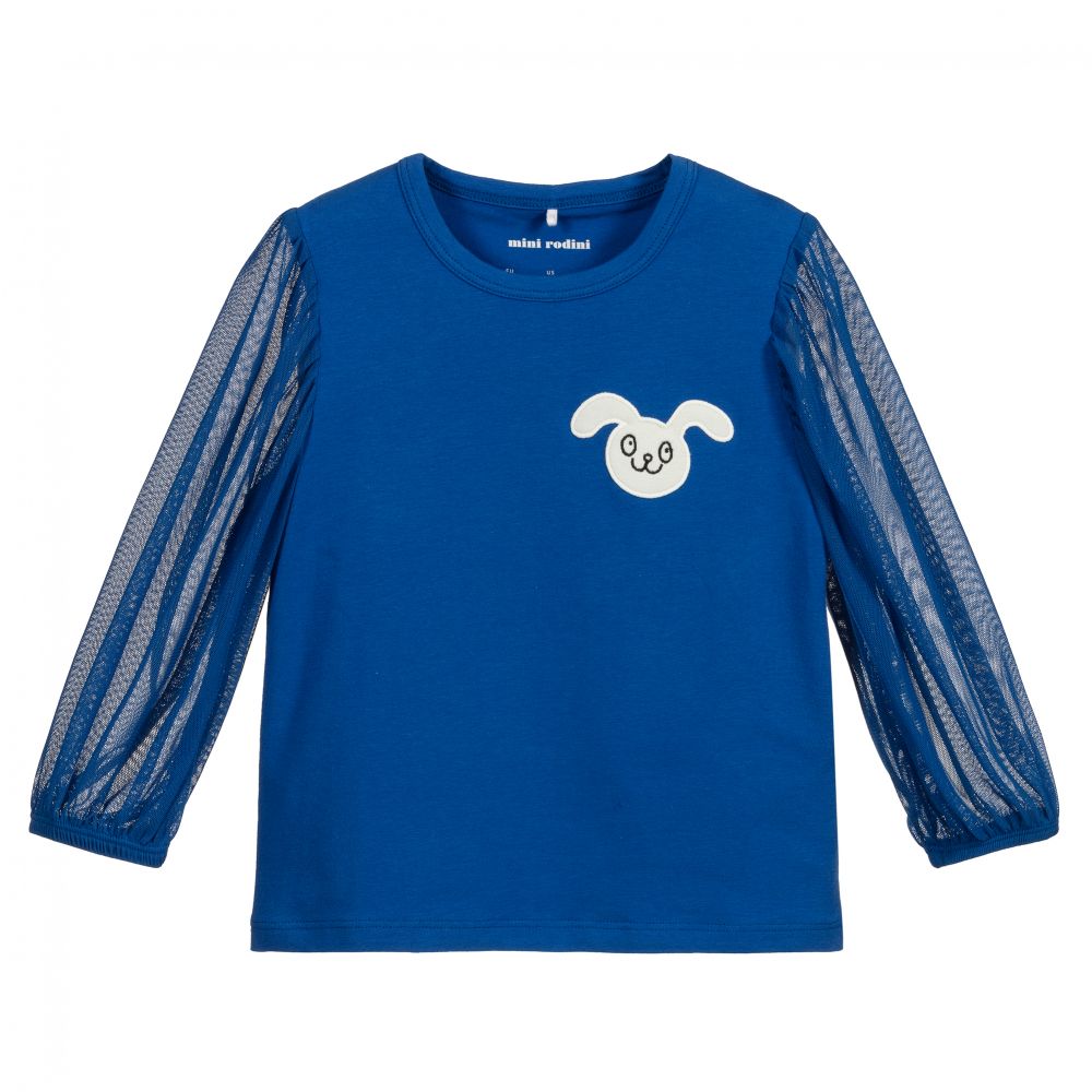 Mini Rodini - Blaue Bluse mit transparenten Ärmeln  | Childrensalon