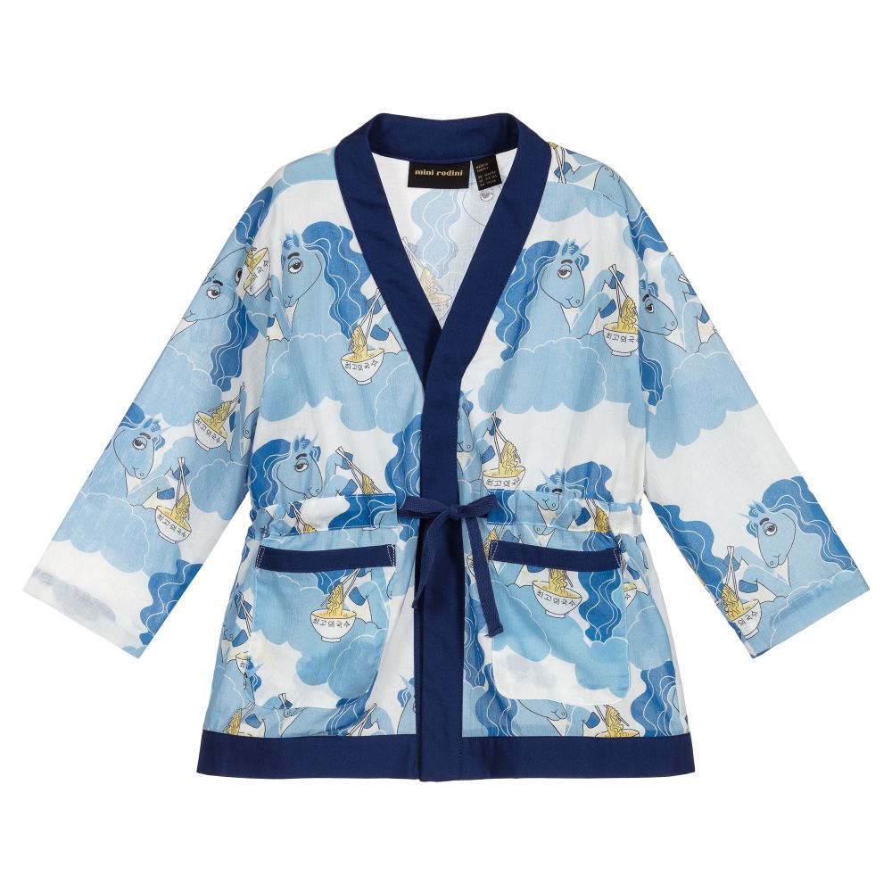 Mini Rodini - Blue Unicorn Kimono Cardigan | Childrensalon