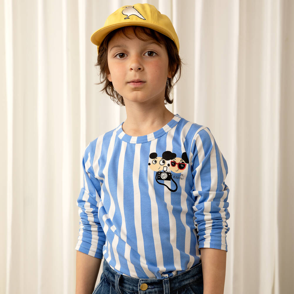 Mini Rodini - Blue & White Striped Cotton Ritzratz T-Shirt