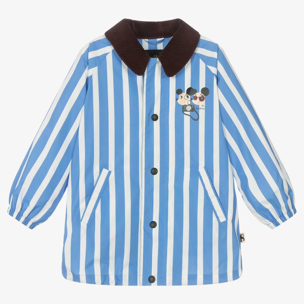 Mini Rodini - Blue & White Striped Ritzratz Raincoat  | Childrensalon