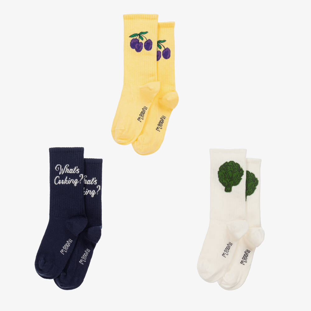 ميني روديني-جوارب مزيج قطن عضوي لون أصفر وأزرق (عدد 3) | Childrensalon Outlet