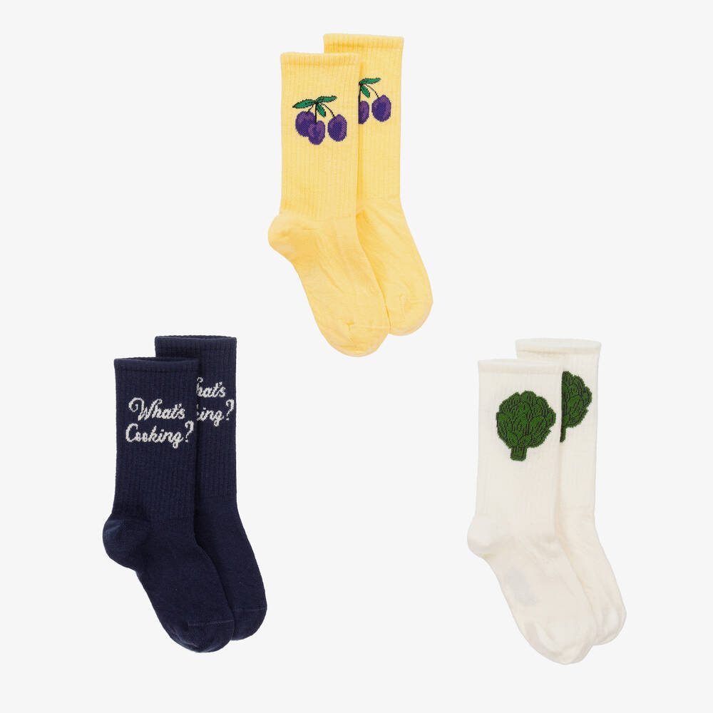 Mini Rodini - Кремовые, синие и желтые носки из органического хлопка (3пары) | Childrensalon