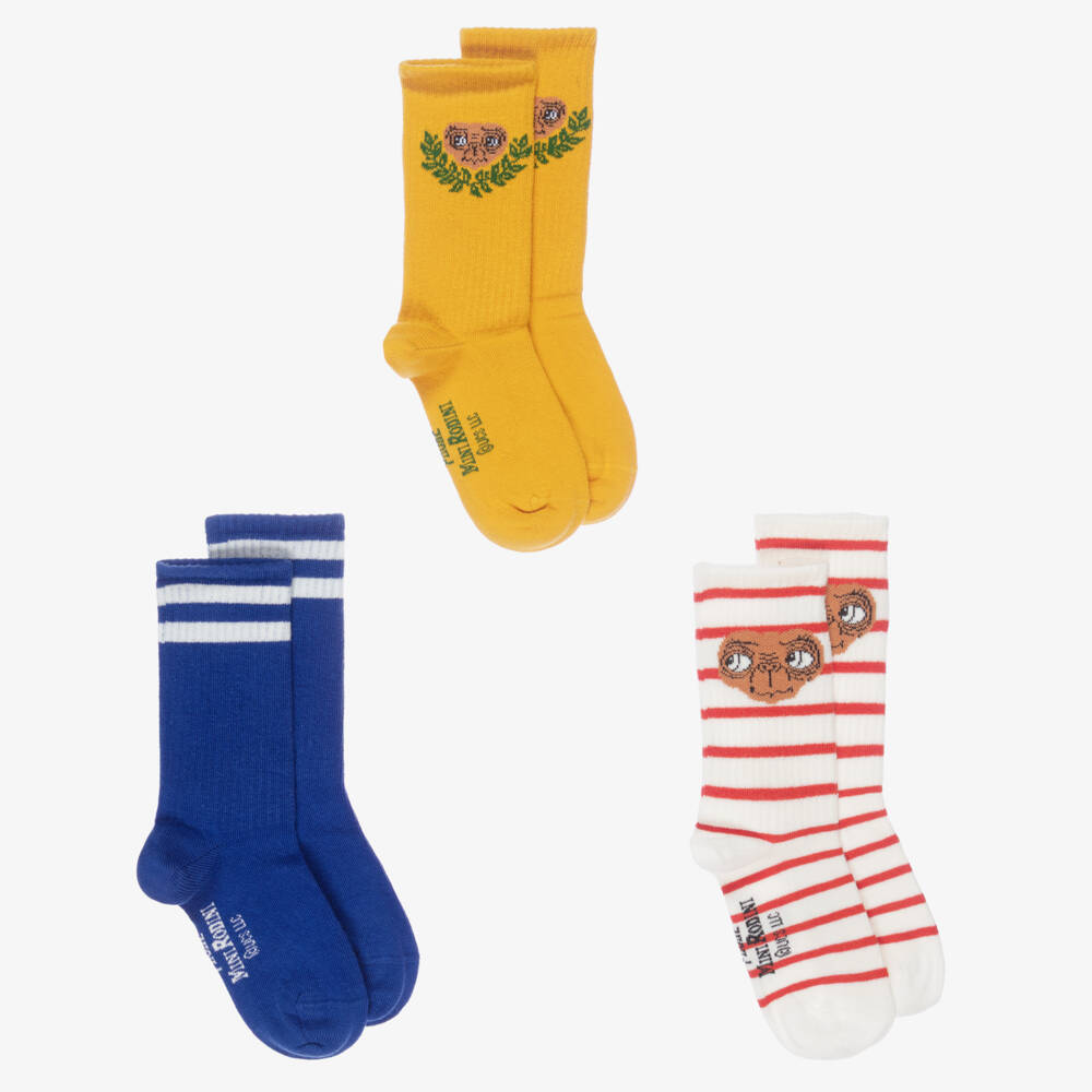 Mini Rodini-Blue, Yellow & Red Stripe E.T. Cotton Socks (3 Pack) | Childrensalon Outlet