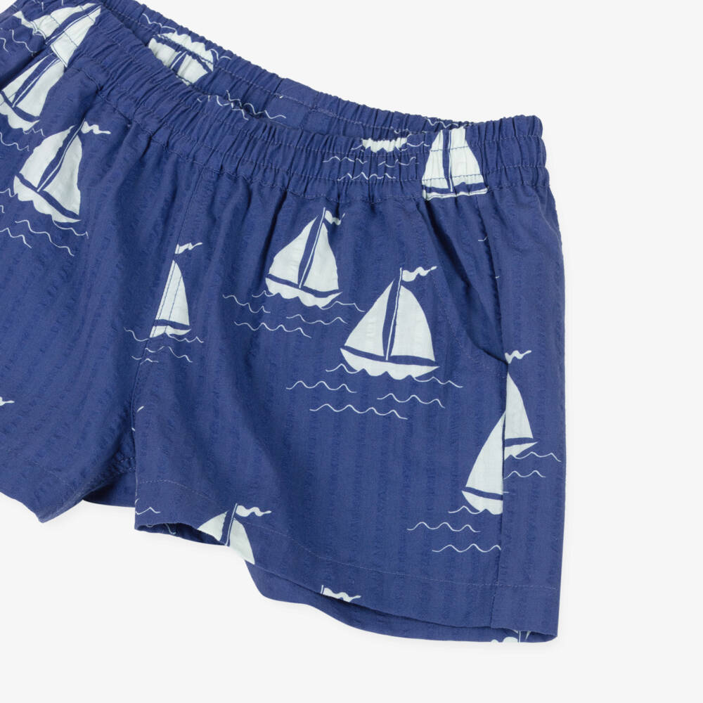 Mini Rodini-Boys Azure Seersucker Sailing Shorts | Childrensalon Outlet