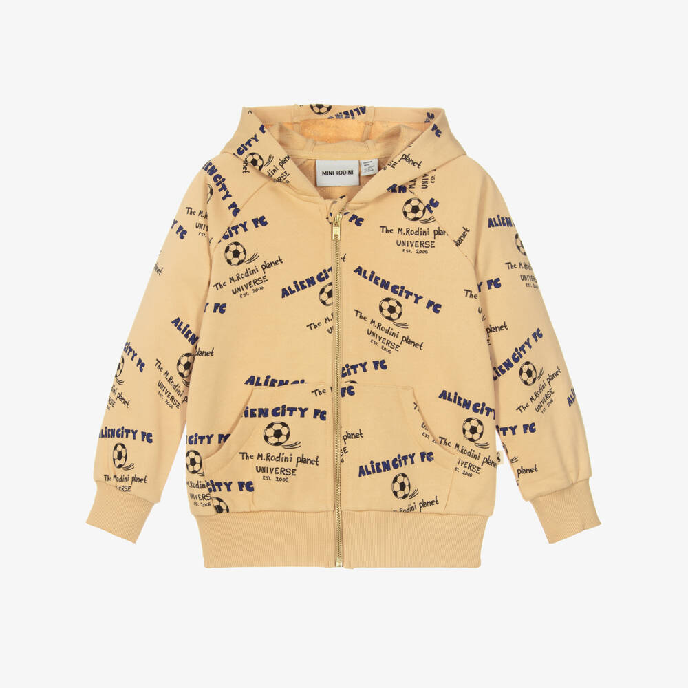 Mini Rodini-Boys Beige Alien City FC Zip-Up Hoodie | Childrensalon Outlet
