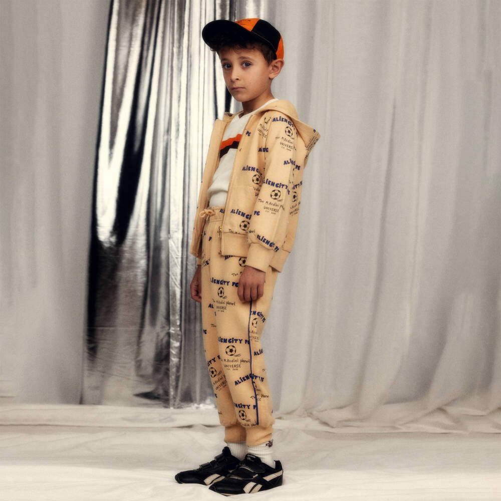 Mini Rodini-Boys Beige Alien City FC Zip-Up Hoodie | Childrensalon Outlet