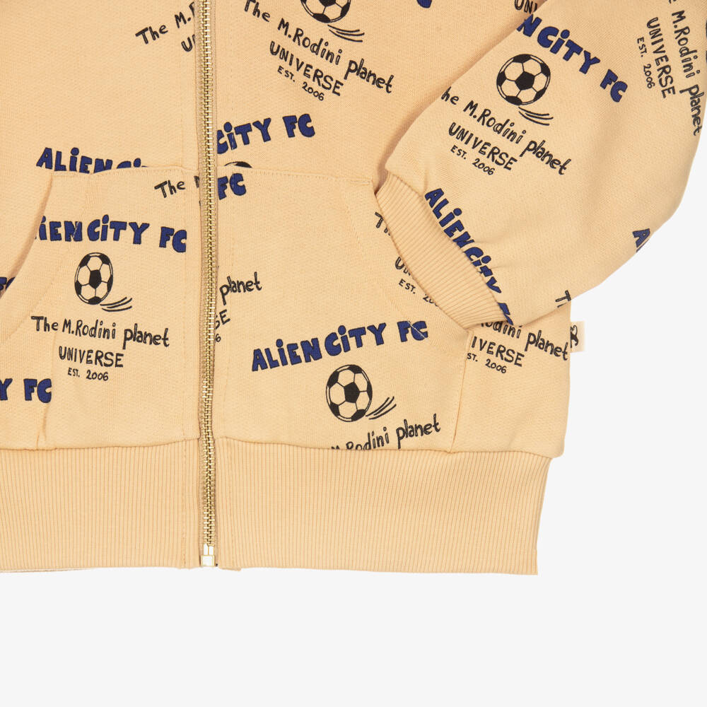 Mini Rodini-Boys Beige Alien City FC Zip-Up Hoodie | Childrensalon Outlet