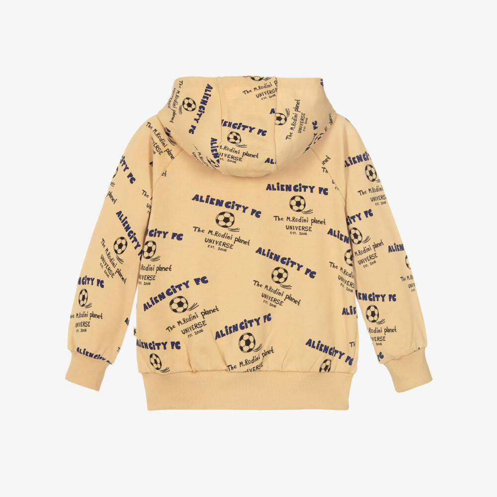 Mini Rodini-Boys Beige Alien City FC Zip-Up Hoodie | Childrensalon Outlet