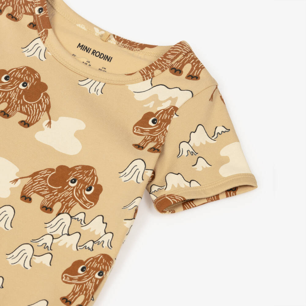 Mini Rodini-Boys Beige Elephant Motif Tee | Childrensalon Outlet
