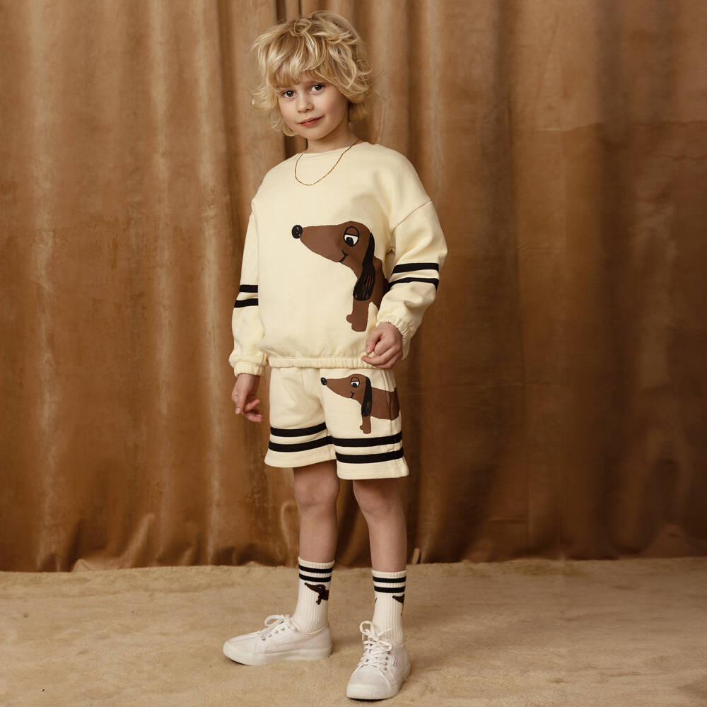 Mini Rodini-Boys Beige Pup Print Cotton Shorts | Childrensalon Outlet