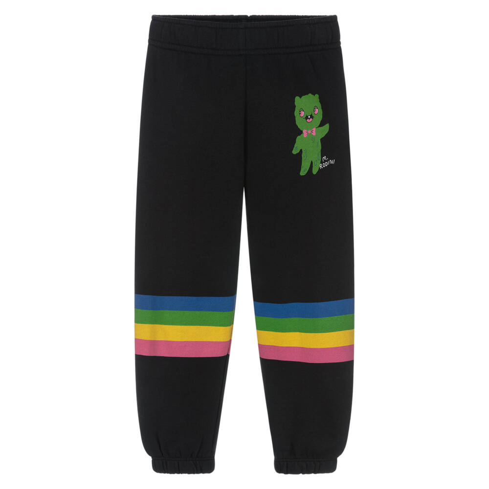 Mini Rodini-Boys Black Organic Cotton Alien & Rainbow Print Joggers | Childrensalon Outlet