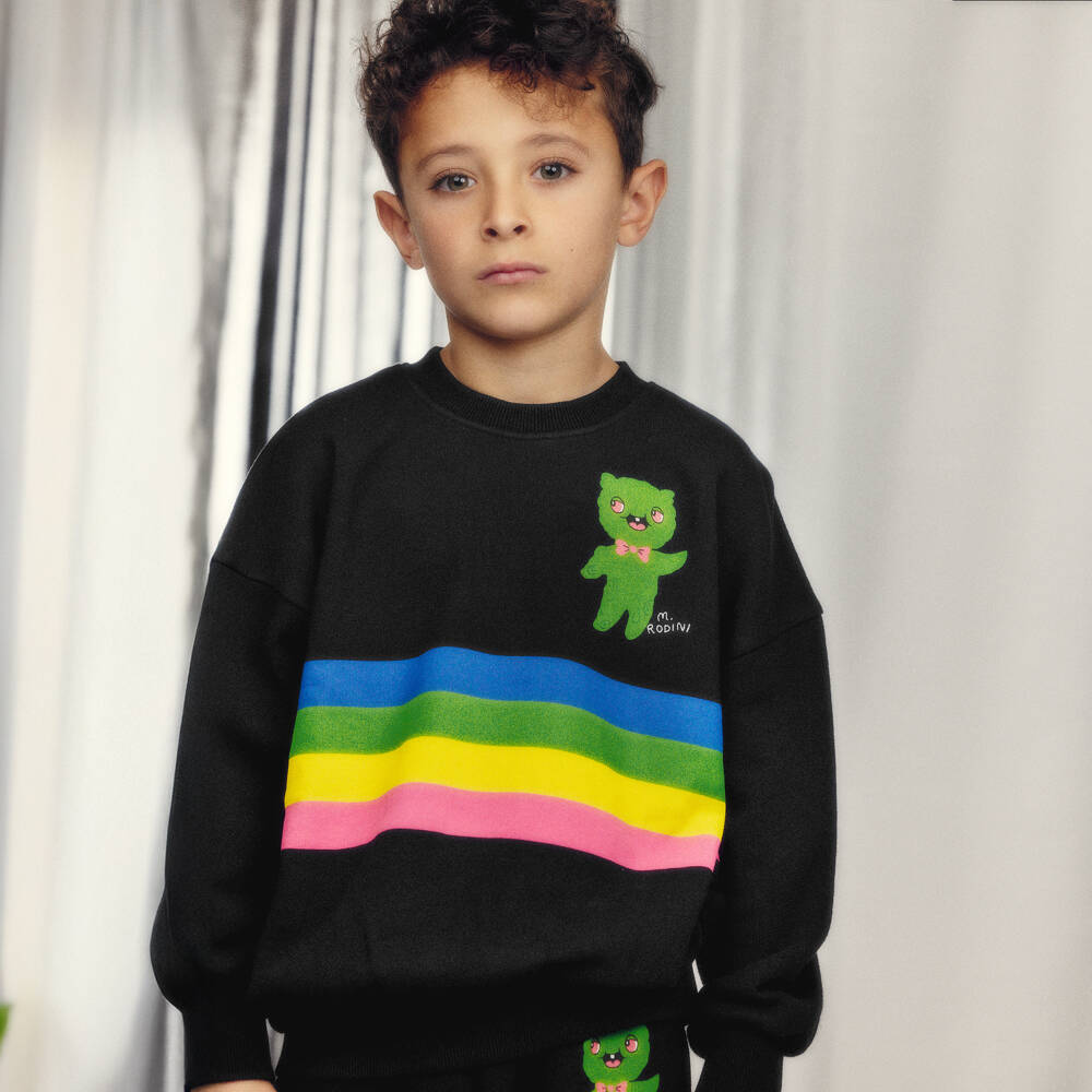 Mini Rodini-Boys Black Organic Cotton Alien & Rainbow Print Sweatshirt | Childrensalon Outlet
