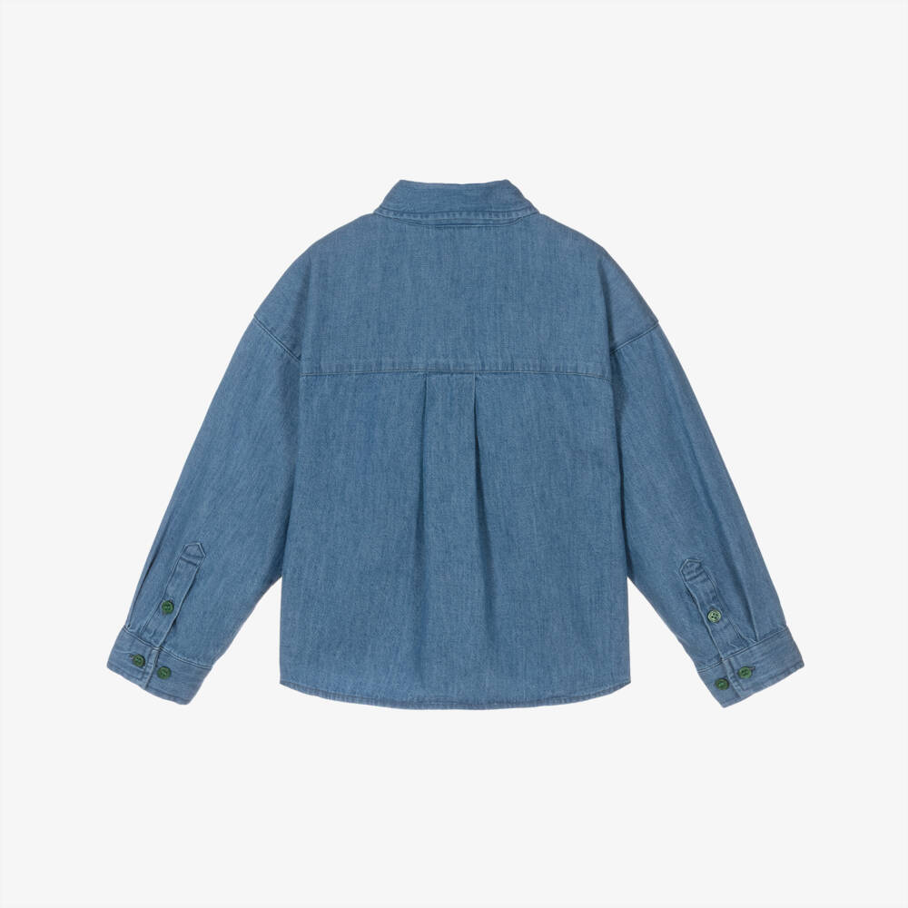 Mini Rodini-Рубашка из синего шамбре с музыкальным принтом для мальчиков | Childrensalon Outlet