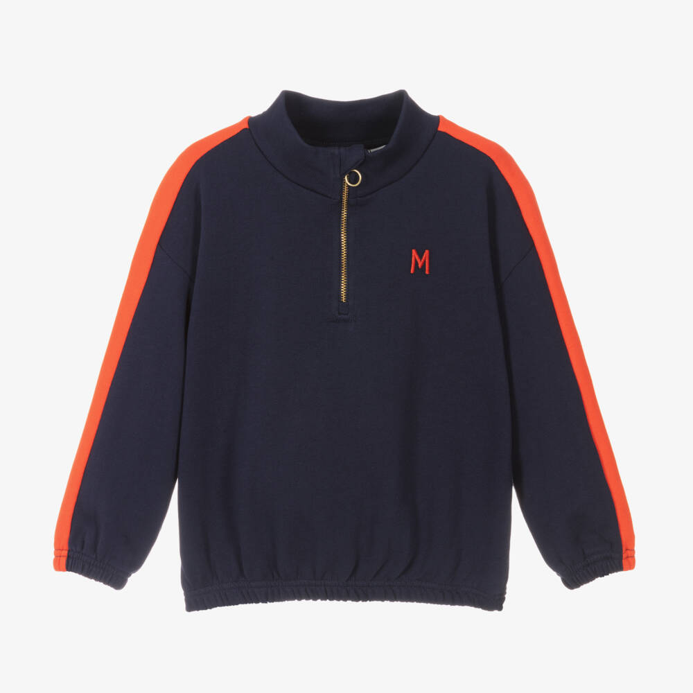Mini Rodini-Boys Blue Cotton Zip Pullover | Childrensalon Outlet