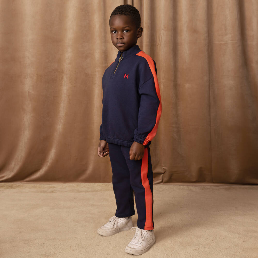 Mini Rodini-Boys Blue Cotton Zip Pullover | Childrensalon Outlet