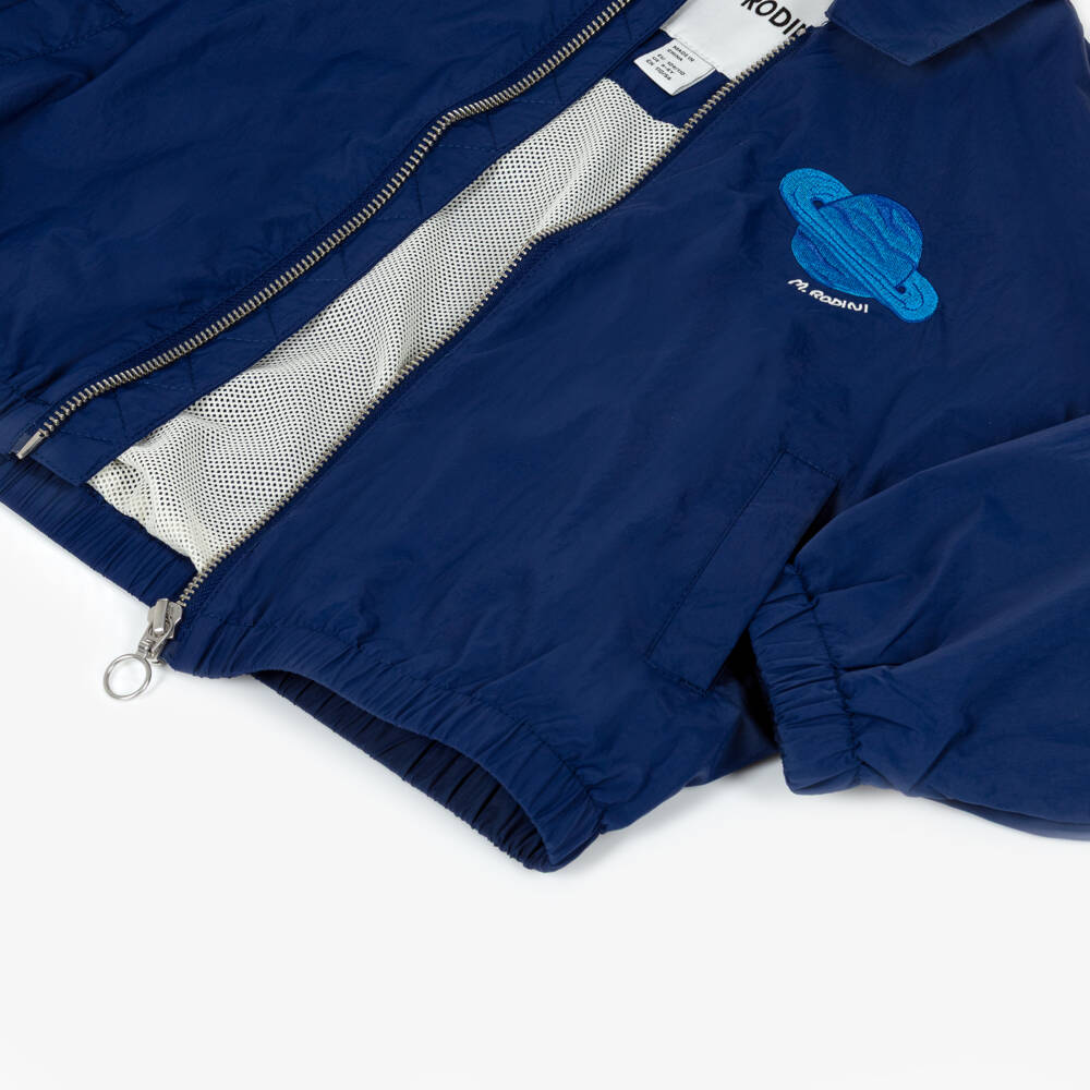 Mini Rodini-Boys Blue Jacket with Planet Logo Patch | Childrensalon Outlet