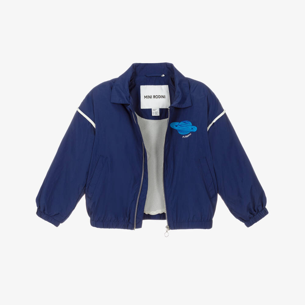 Mini Rodini-Boys Blue Jacket with Planet Logo Patch | Childrensalon Outlet