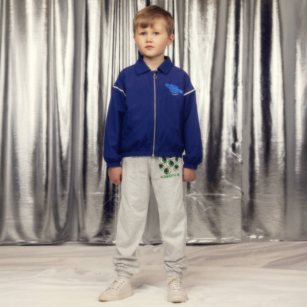 Mini Rodini-Boys Blue Jacket with Planet Logo Patch | Childrensalon Outlet