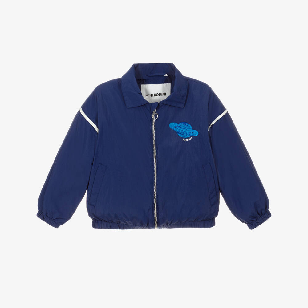 Mini Rodini-Boys Blue Jacket with Planet Logo Patch | Childrensalon Outlet