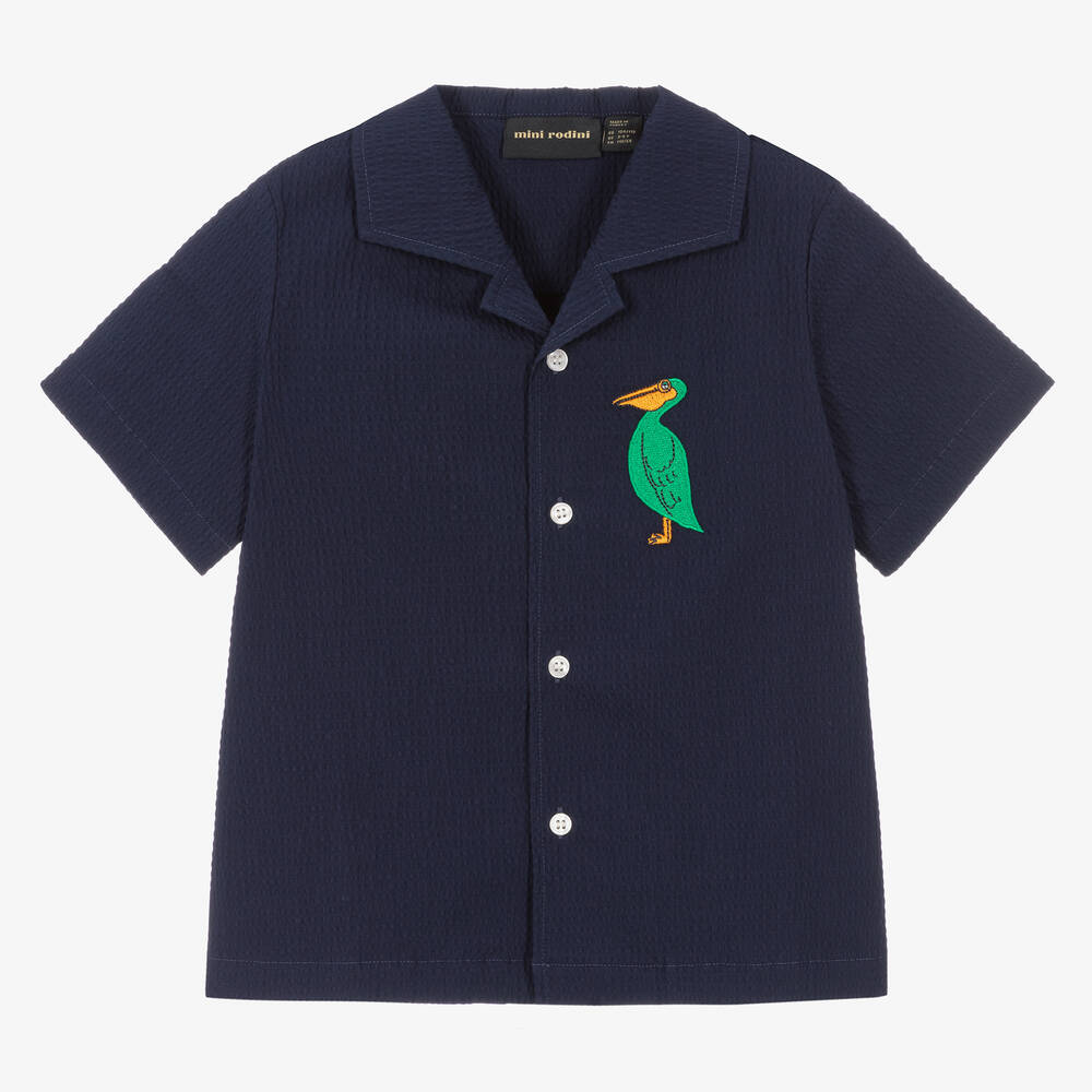 Mini Rodini-Boys Blue Organic Cotton Pelican Shirt | Childrensalon Outlet