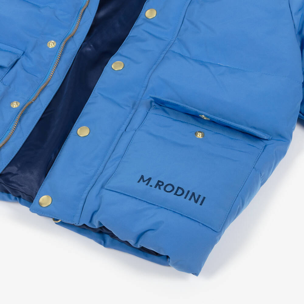 Mini Rodini-Boys Blue Water-Repellent Hooded Puffer Coat | Childrensalon Outlet
