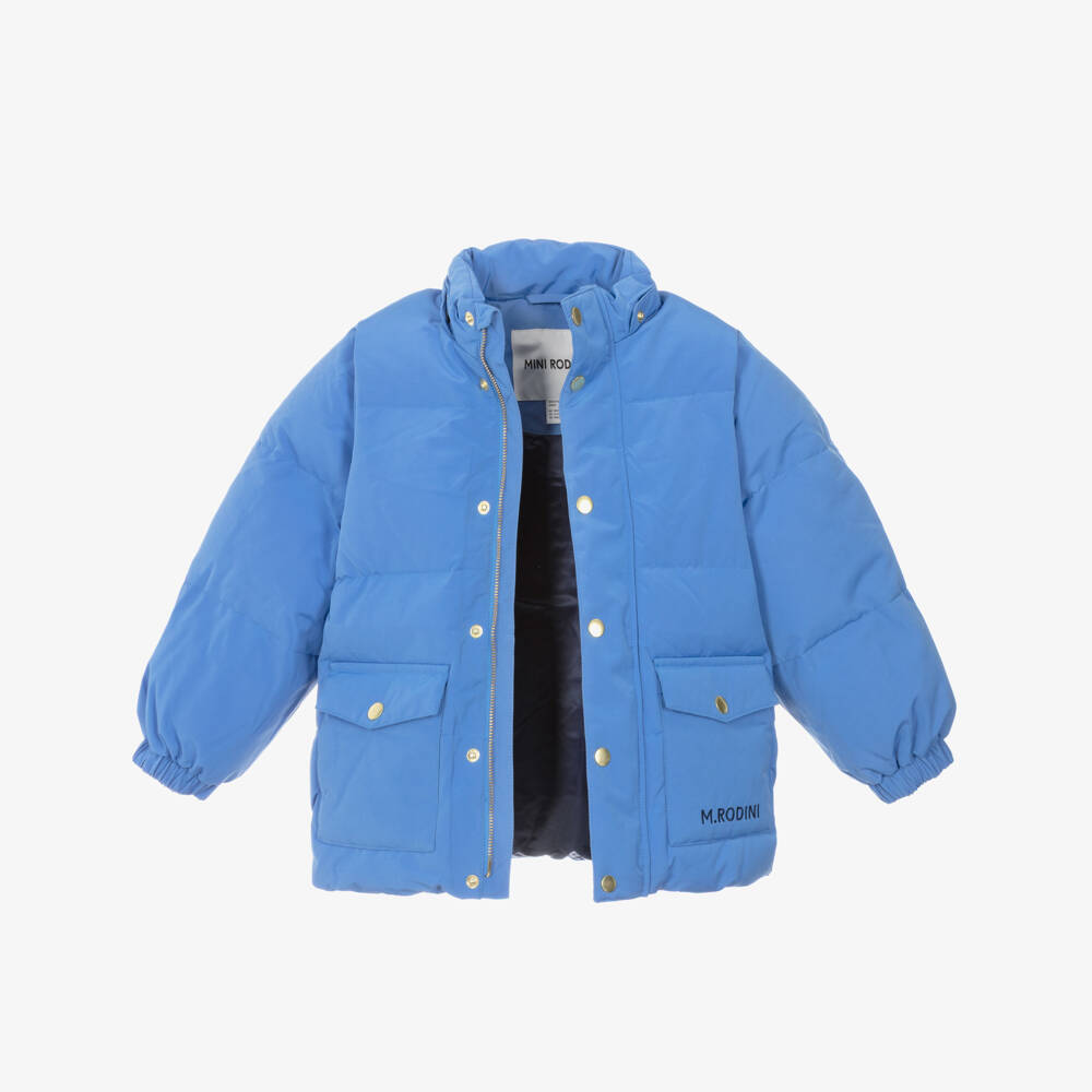 Mini Rodini-Boys Blue Water-Repellent Hooded Puffer Coat | Childrensalon Outlet