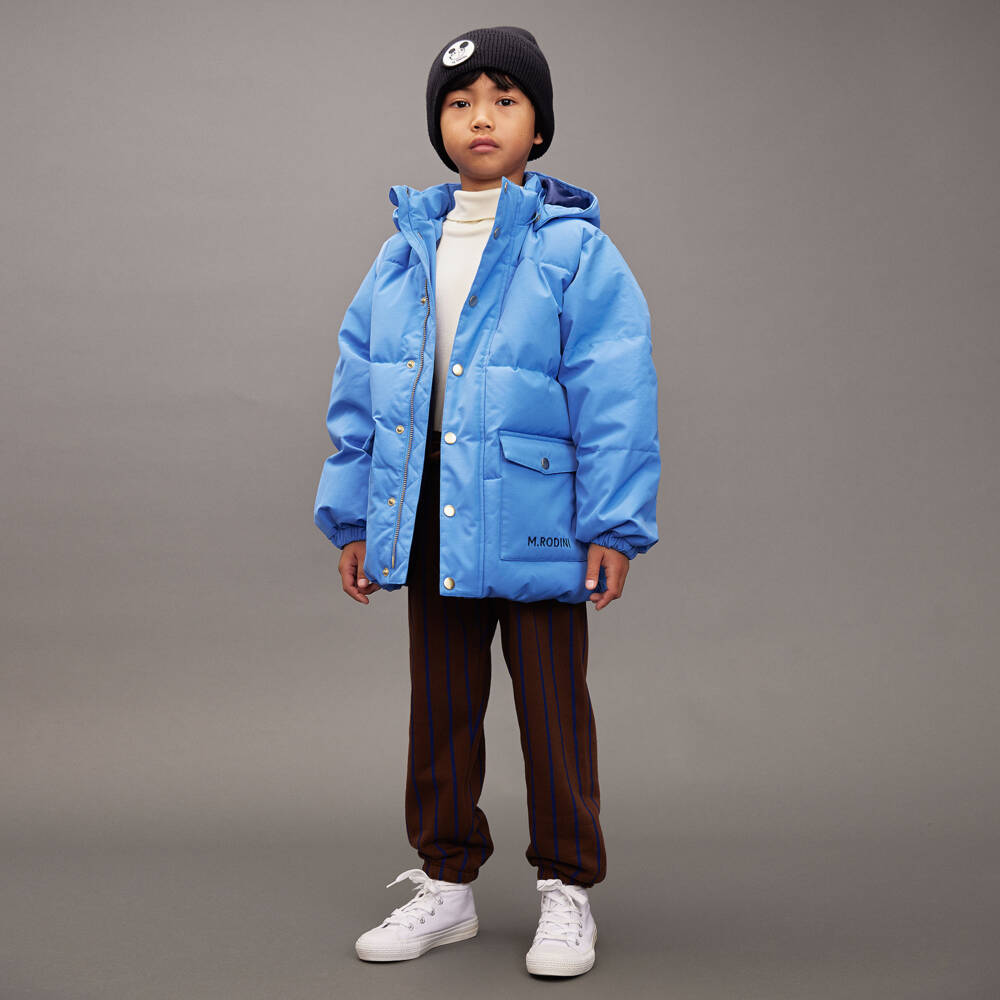 Mini Rodini-Boys Blue Water-Repellent Hooded Puffer Coat | Childrensalon Outlet