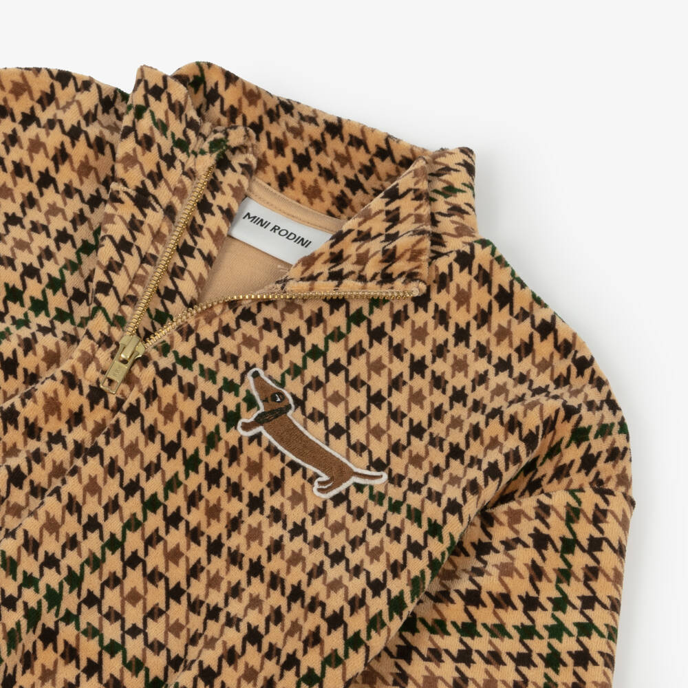 Mini Rodini-Boys Brown Check Velour Pullover | Childrensalon Outlet
