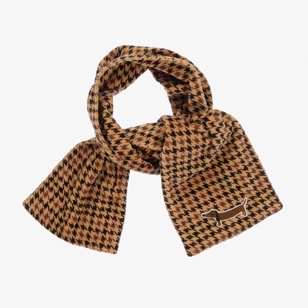 Mini Rodini-Boys Brown Check Velour Scarf | Childrensalon Outlet