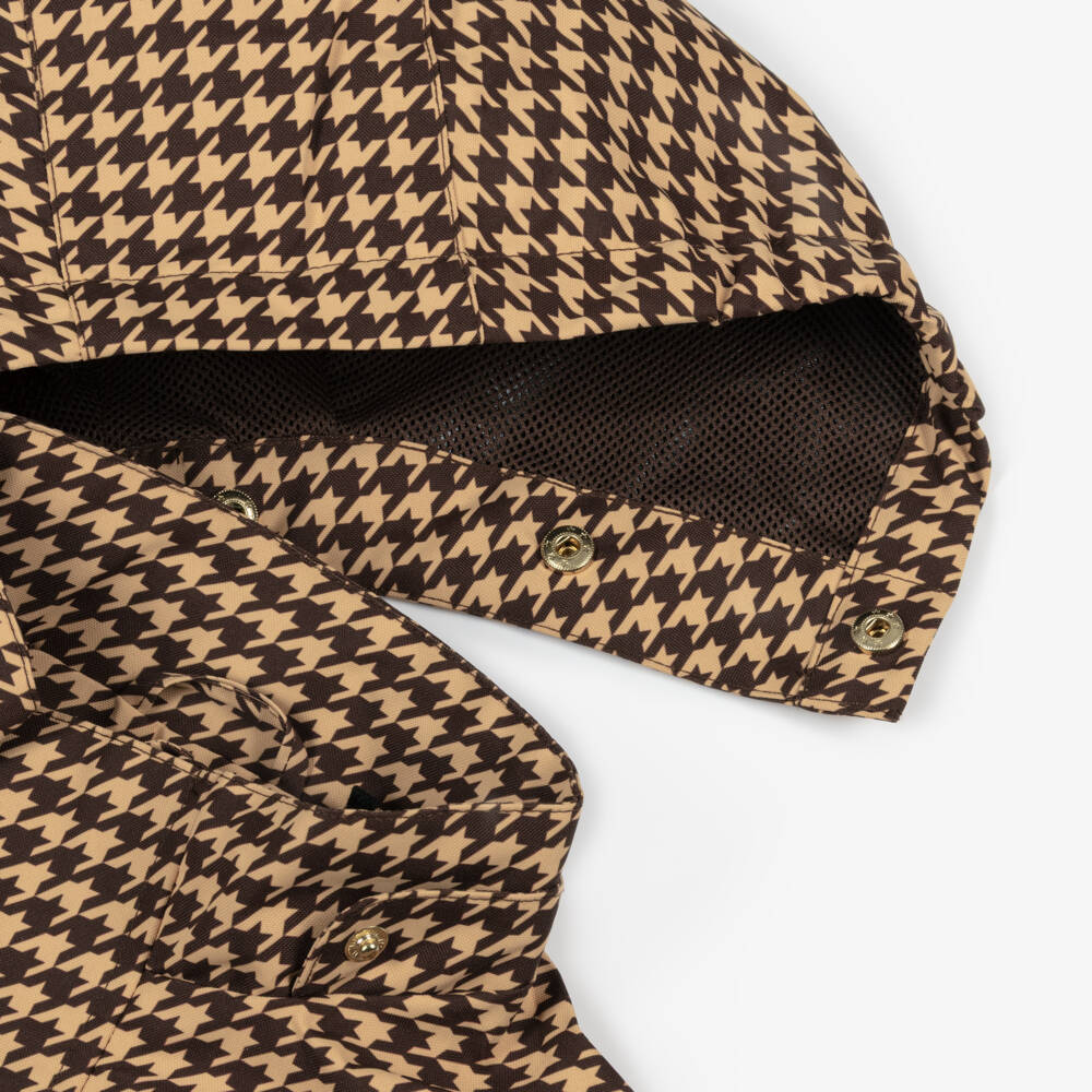 Mini Rodini-Boys Brown Houndstooth Water-Repellent Coat | Childrensalon Outlet