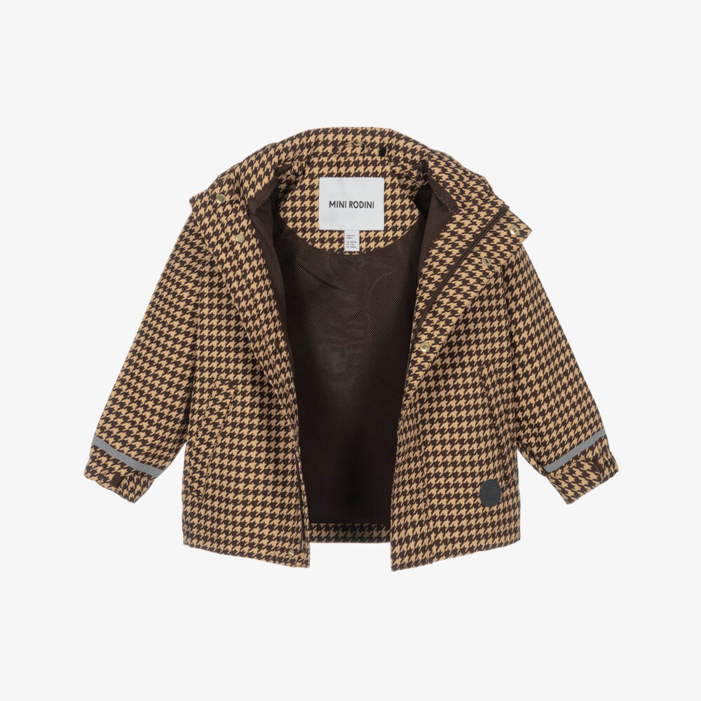Mini Rodini-Boys Brown Houndstooth Water-Repellent Coat | Childrensalon Outlet