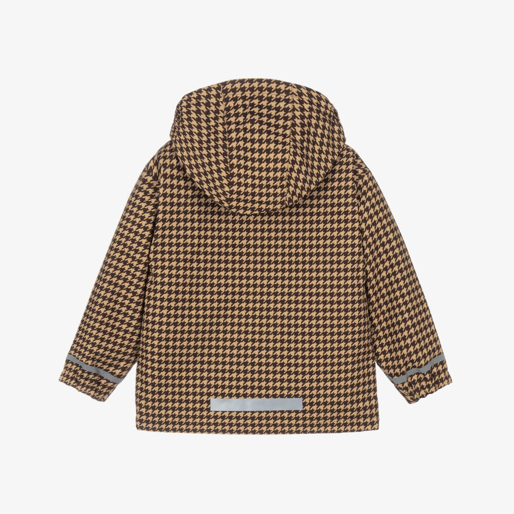 Mini Rodini-Boys Brown Houndstooth Water-Repellent Coat | Childrensalon Outlet