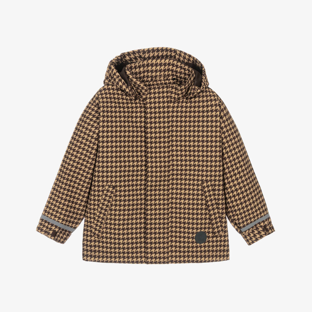 Mini Rodini-Boys Brown Houndstooth Water-Repellent Coat | Childrensalon Outlet