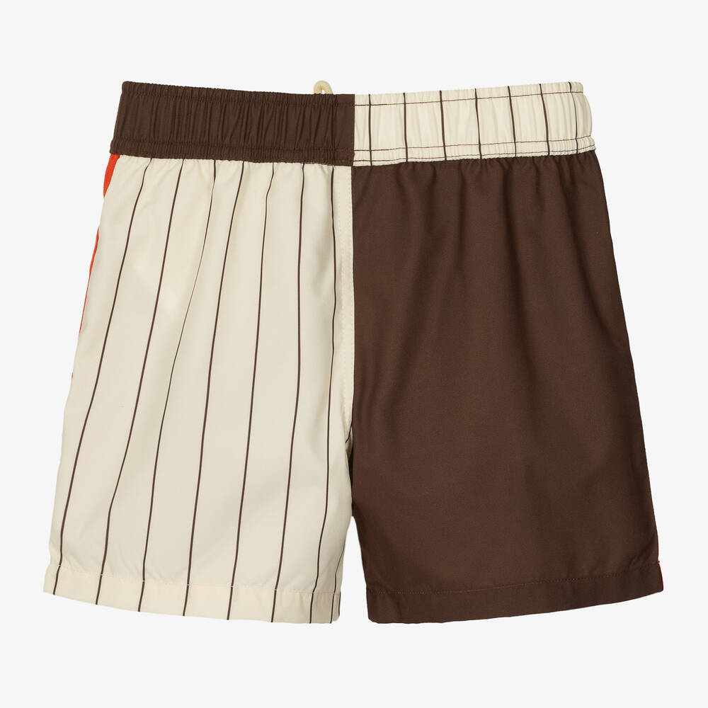 Mini Rodini-Boys Brown & Ivory Swim Shorts | Childrensalon Outlet