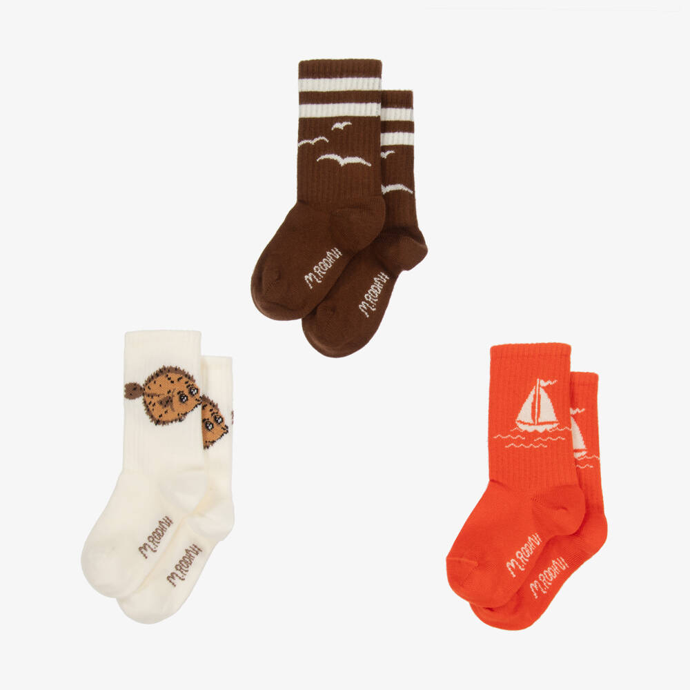 Mini Rodini-Boys Brown & Orange Eco Socks Trio | Childrensalon Outlet