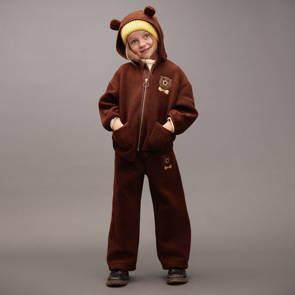 Mini Rodini-Boys Brown Sherpa Fleece Bear Trousers | Childrensalon Outlet