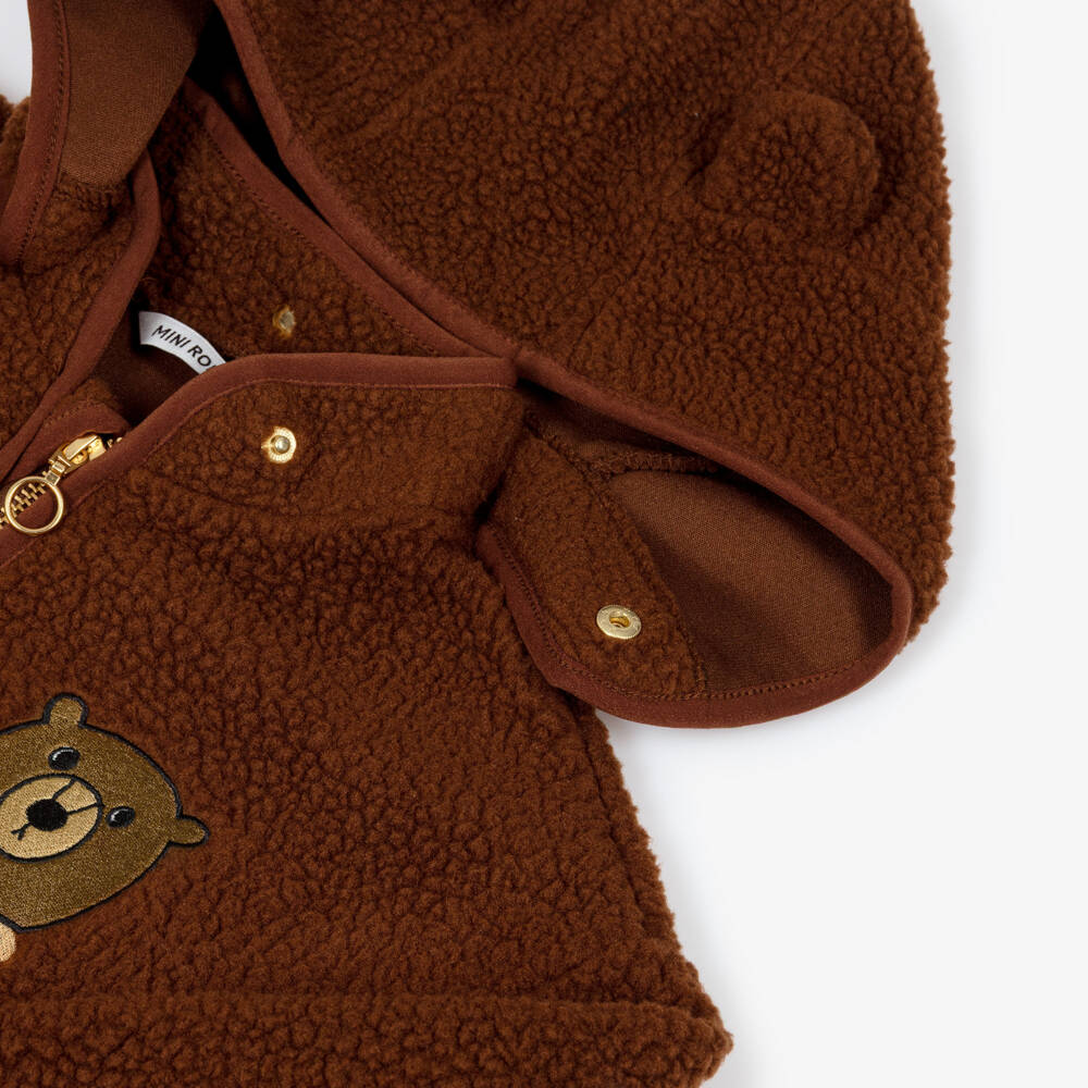 Mini Rodini-Boys Brown Sherpa Fleece Bear Zip-Up Top | Childrensalon Outlet
