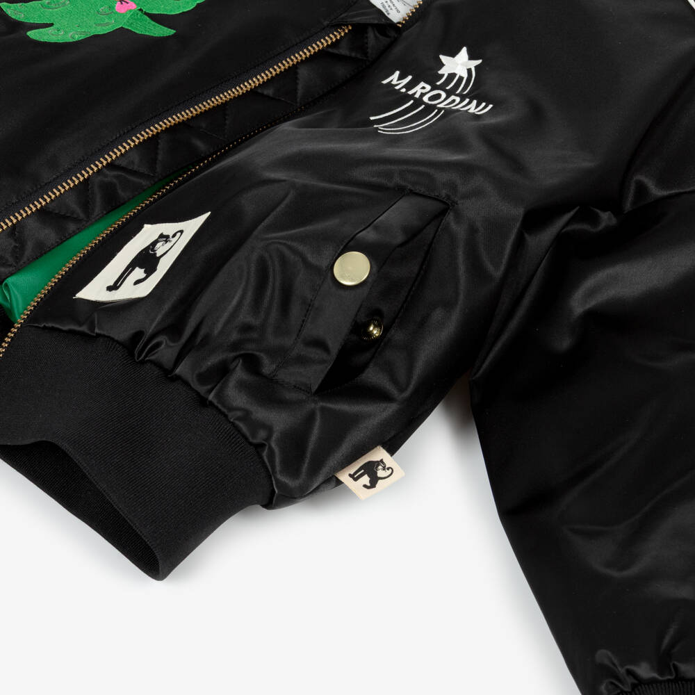 Mini Rodini-Boys & Girls Black Bomber Jacket with Space Themed Motifs | Childrensalon Outlet