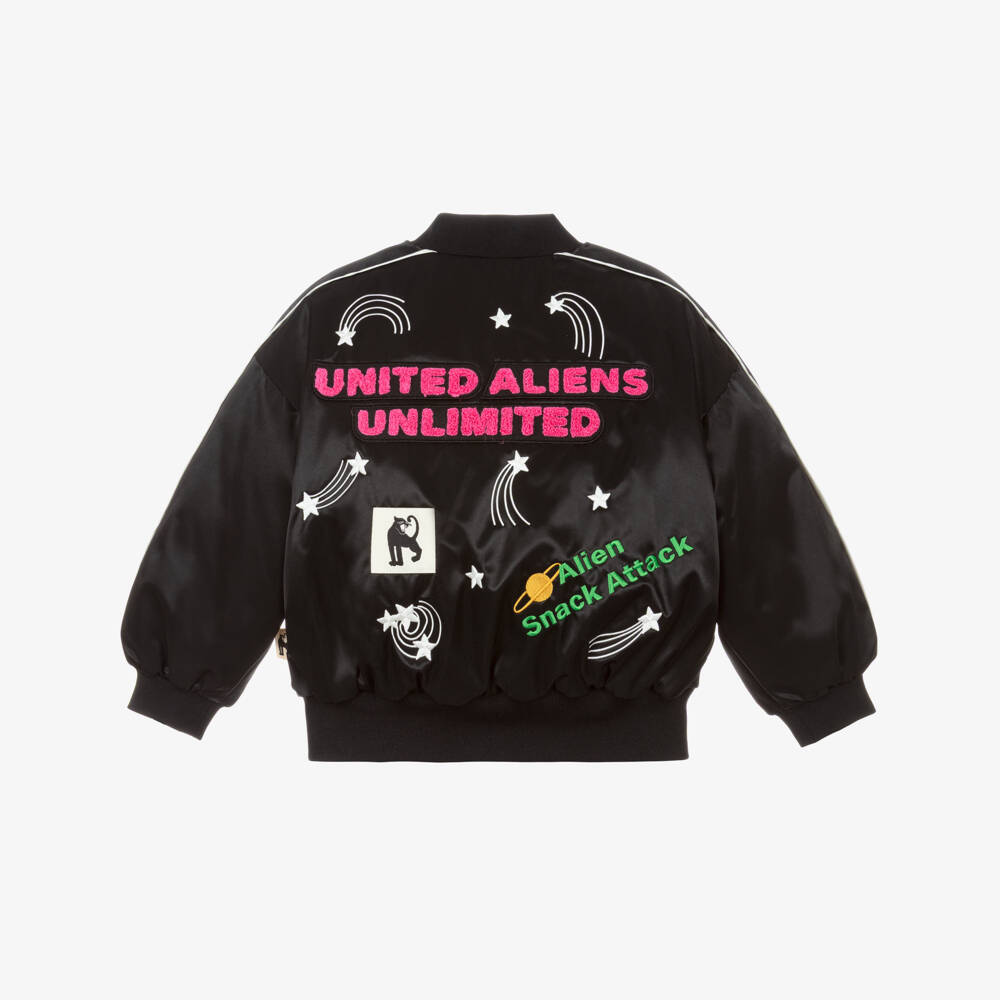 Mini Rodini-Boys & Girls Black Bomber Jacket with Space Themed Motifs | Childrensalon Outlet
