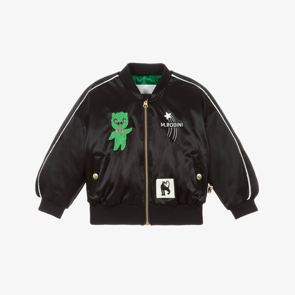 Mini Rodini-Boys & Girls Black Bomber Jacket with Space Themed Motifs | Childrensalon Outlet