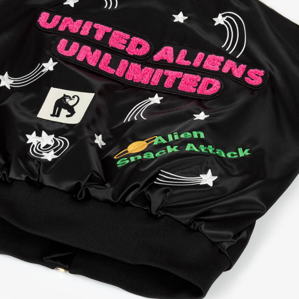 Mini Rodini-Boys & Girls Black Bomber Jacket with Space Themed Motifs | Childrensalon Outlet