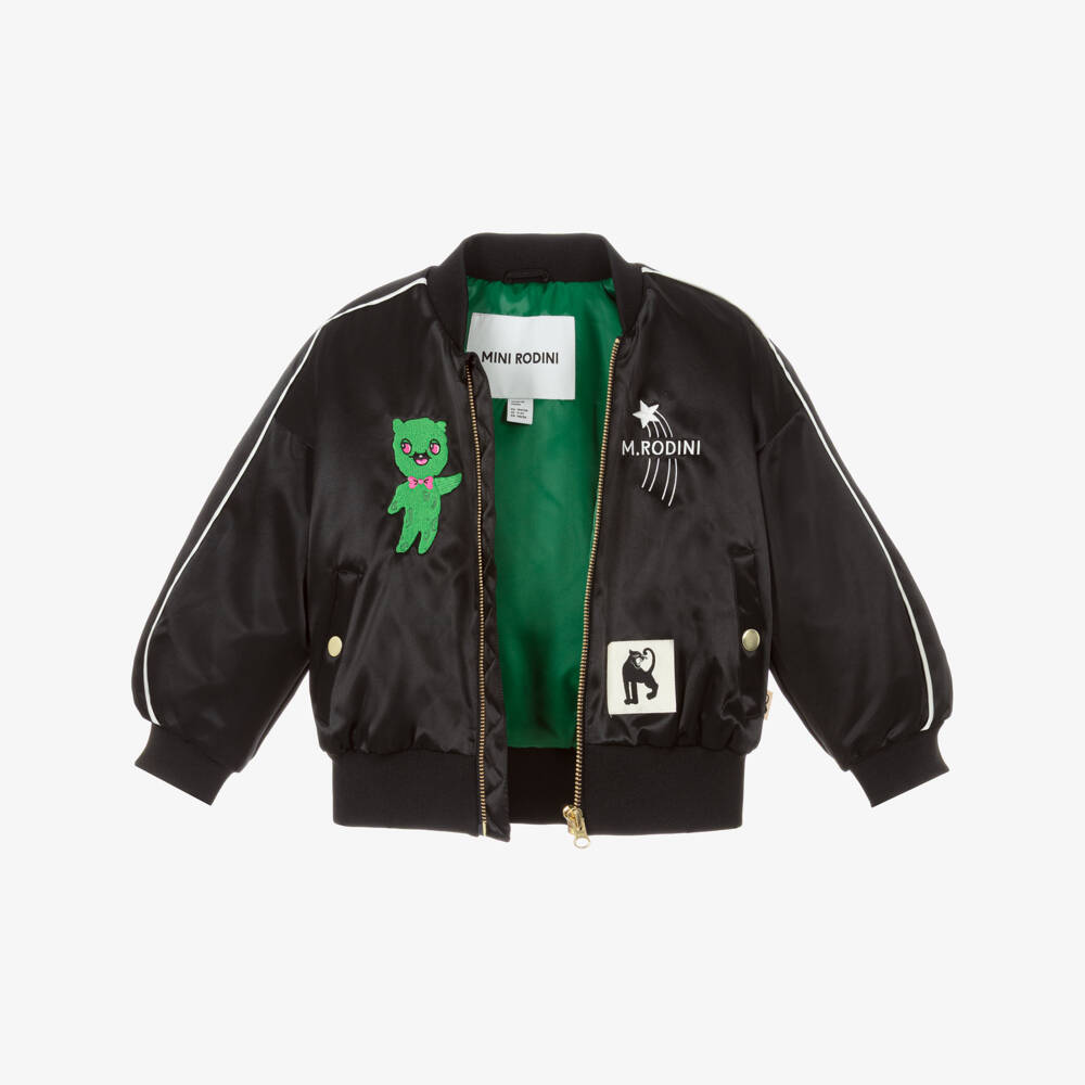 Mini Rodini-Boys & Girls Black Bomber Jacket with Space Themed Motifs | Childrensalon Outlet