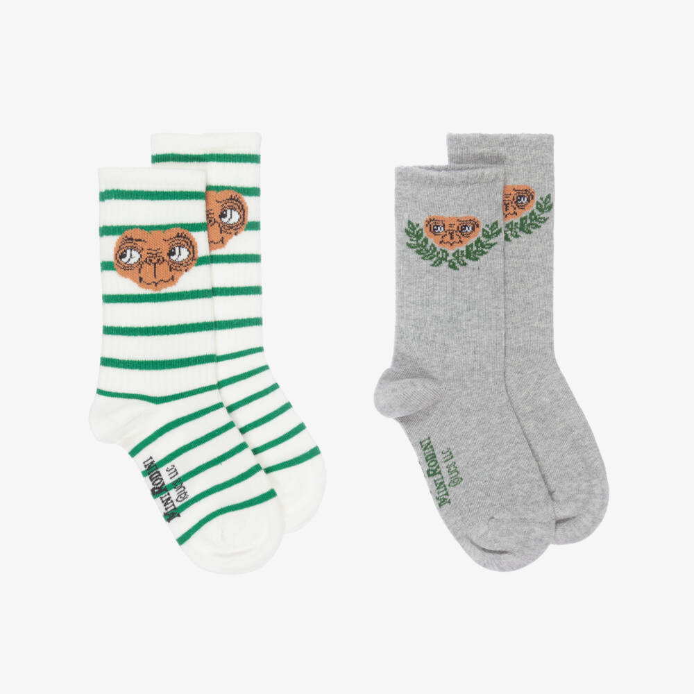 Mini Rodini-Boys & Girls Grey & Ivory E.T. Cotton Socks (2 Pack) | Childrensalon Outlet