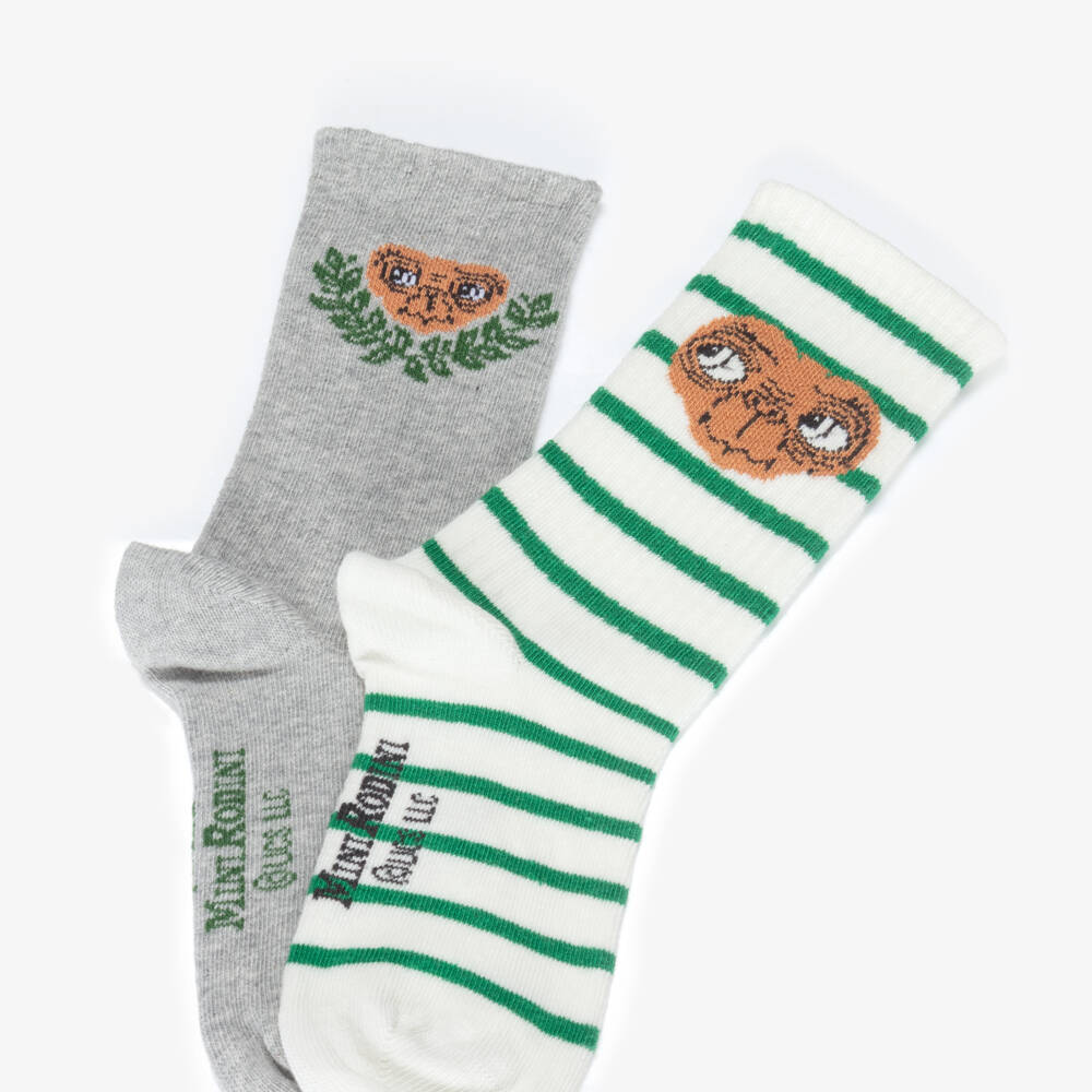 Mini Rodini-Boys & Girls Grey & Ivory E.T. Cotton Socks (2 Pack) | Childrensalon Outlet