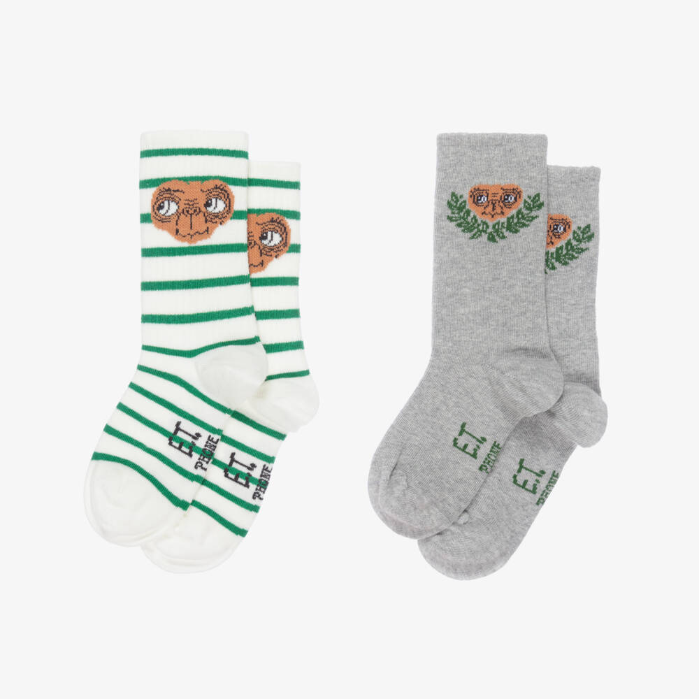Mini Rodini-Boys & Girls Grey & Ivory E.T. Cotton Socks (2 Pack) | Childrensalon Outlet
