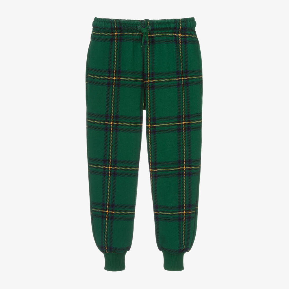 Mini Rodini-Boys Green Check Cotton Joggers | Childrensalon Outlet